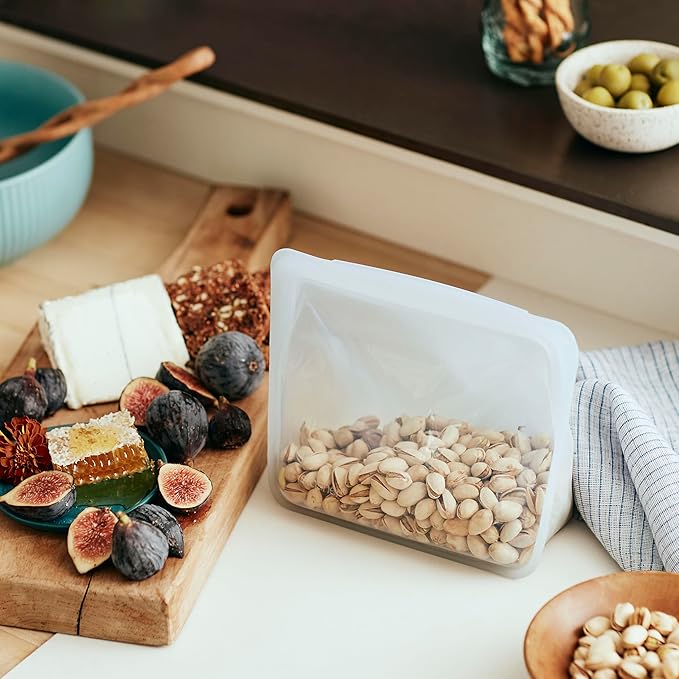 Stasher Premium Silicone Reusable Food Storage Stand-Up Mid Bag, Lavender, Microwave, Sous Vide, Dishwasher, Oven and Freezer Safe, BPA Free, Leak-free, Eco-friendly, 56 Oz