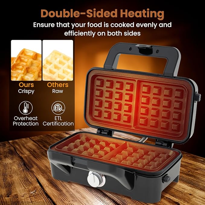 KOTEK 3 In 1 Sandwich Maker, Waffle Maker with Removable Plates, 5-Gear Temperature Control, Non-Stick Coating, Cool Touch Handle & Indicator Lights, Panini Press for Breakfast, 1200W