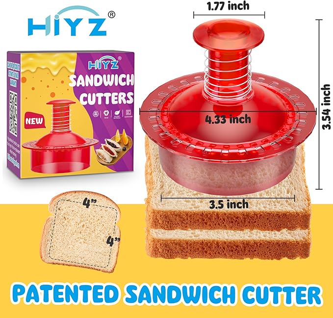 Sandwich Cutter and Sealer Cut and Seal Sandwich Maker, Crustless Peanut Butter & Jelly Sandwich Cookie Cutter (Translucent Red Round)