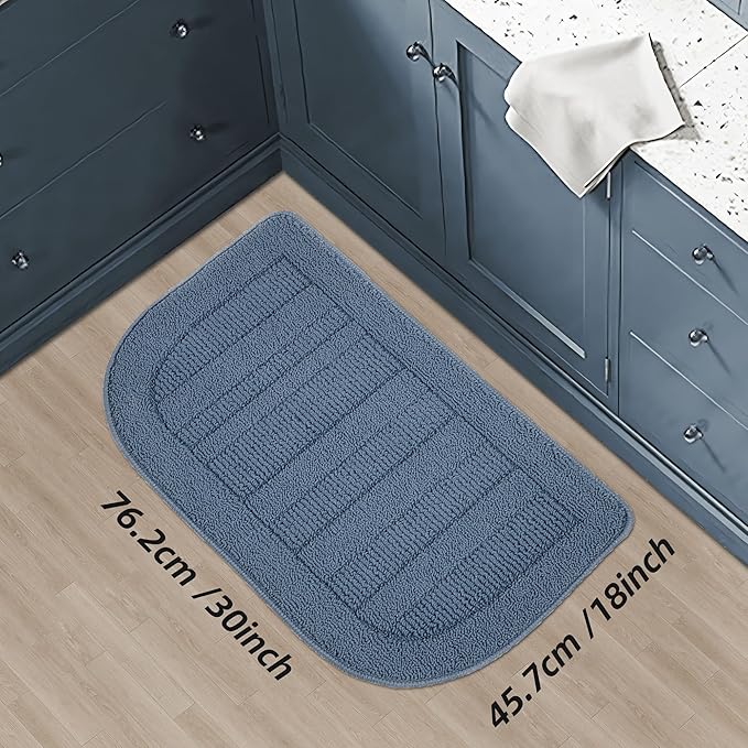 BEQHAUSE 30x18 Inch Kitchen Rug Mat Durable Kitchen Rugs Non-Slip Washable Absorbent Kitchen Mats for Floor Dirt-Resistant Semicircular Kitchen Mat (Blue)