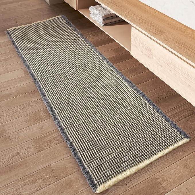 Upgraded Waffle Runner Rug Super Absorbent Non Slip Bath Mats for Bathroom Washable Bathroom Runner Rug with Tassels, Ideal for Hallway Bedroom Laundry Room, Dark Grey & Yellow, 2' x 5'(24" x 60")