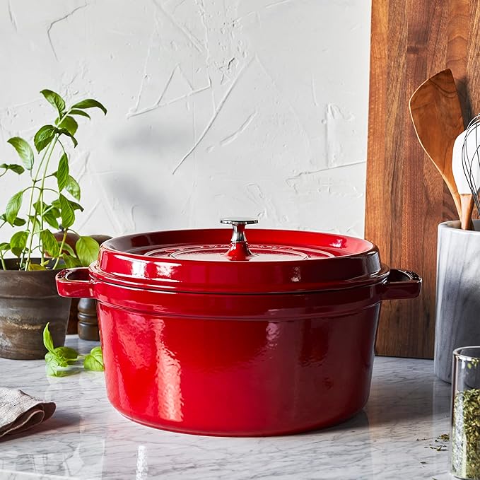 Staub Cast Iron 7-qt Round Cocotte - Cherry, Made in France
