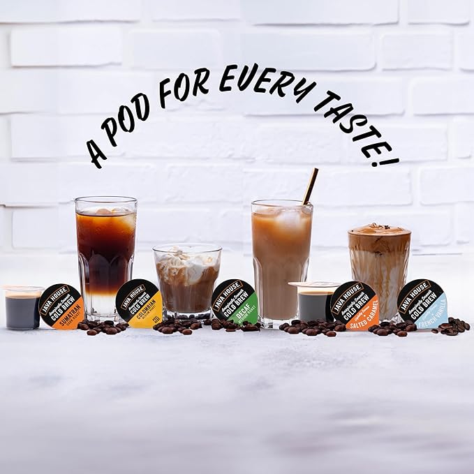 Java House Single-Serve Cold Brew Coffee Pods – Premium 100% Arabica Liquid Concentrate – Smooth & Bold Decaf Roast – 48 Pods – Ready Hot or Iced, Travel-Friendly, TSA Approved