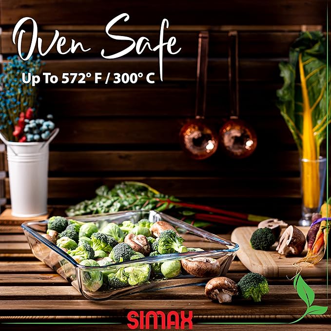 Simax Exclusive Clear Rectangular Glass Roaster | With Snap On Lid, Heat, Cold and Shock Proof, Made in Europe, 3.5 Quart