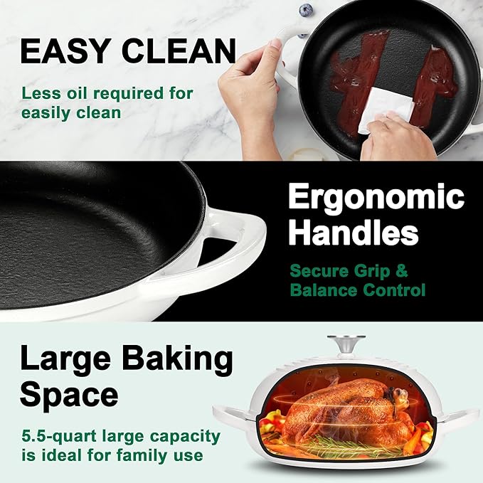 P&P CHEF Bread Dutch Oven for Sourdough, 5.5 Quart Enameled Cast Iron Dutch Oven Pot with Lid for Homemade Bread Baking, Easy to Clean & Even Heat, White