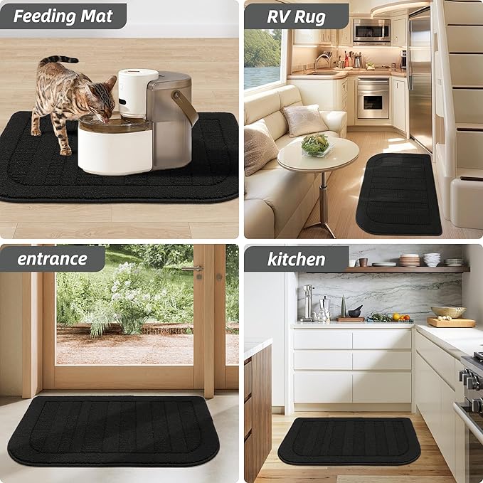 BEQHAUSE 24x36 Inch Kitchen Rug Mat Durable Kitchen Rugs Non-Slip Washable Absorbent Kitchen Mats for Floor Dirt-Resistant Semicircular Kitchen Mat (Black)