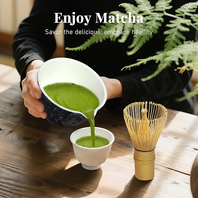 Matcha Whisk Set,7 PCS Ceramic Matcha Kit Includes Matcha Bowl with Spout, Matcha Whisk and Holder, Bamboo Scoop, Stainless Sifter, Tea Towel, Unique Gift for Matcha Lovers (Charcoal gray)