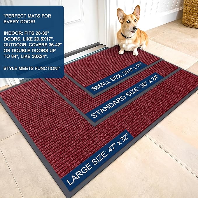 OLANLY Front Door Mat Indoor Outdoor Entrance, Waterproof Heavy Duty Doormat, Fade Resistant, Low Profile, Easy Clean Patio Porch Welcome Floor Mats for Entry, 47x24, Wine Red
