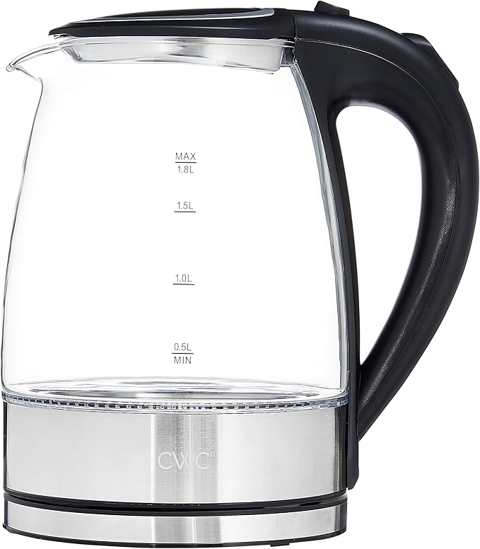 COOK WITH COLOR Electric Tea Kettle, 1.8L Cordless Hot Water Boiler, 1200W Rapid Boil, Auto Shutoff & Boil Dry Protection, BPA-Free, Sleek Countertop Design, Black