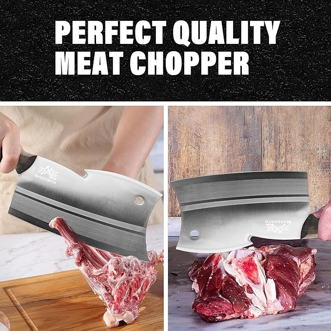 BLADESMITH Meat Cleaver, Multi-Purpose Dual Edges Butcher Knife, Heavy Duty Chopper Knife for Bone Cut with Ergonomic Wenge Handle