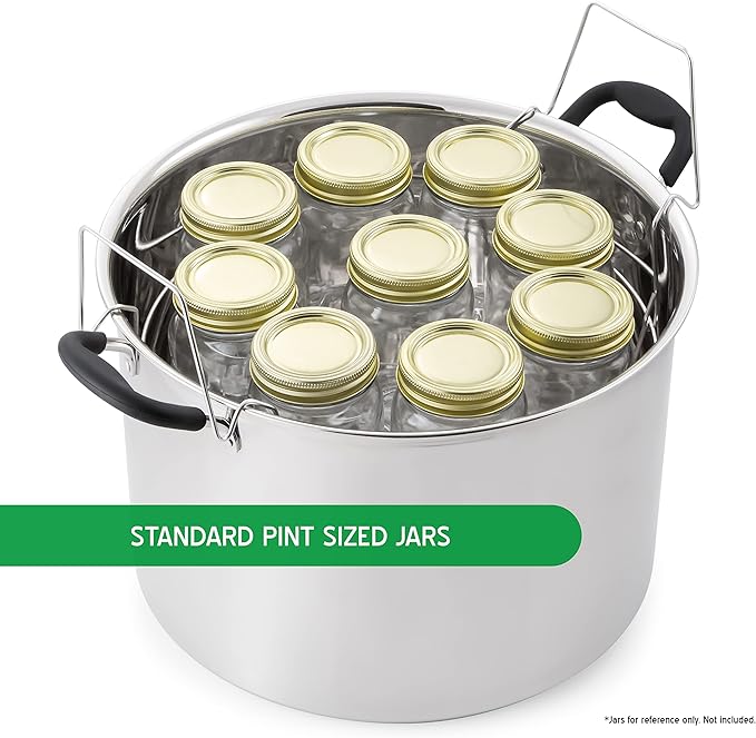 Water Bath Canner 7-Piece Set, Includes Stainless Steel 21.5Qt Induction Capable Canner with Glass Lid, + 1 Stainless Steel Prep-N-Cook Canning Rack, + 1 Jar Wrench, + 1 Bubble Remover, + 1 Lid Lifter