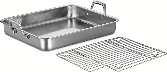 Tramontina 16.5-Inch Stainless Steel Roasting Pan with Rack, Turkey Roaster for Oven, Dishwasher Safe, Made in Brazil