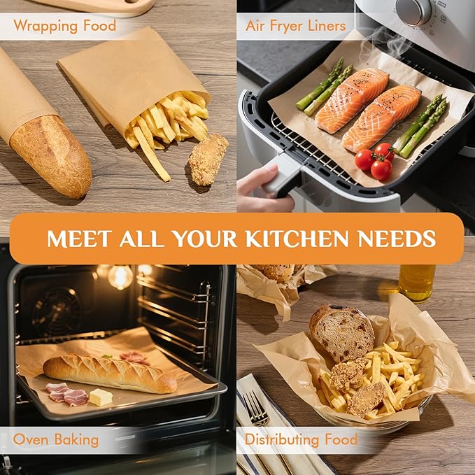 MUCHII 200 Pcs Parchment Paper Sheets, 12 x 16 Inch Precut Non-Stick Baking Parchment for Oven, Grilling, Steaming, Air Fryer, and Half Sheet Pans