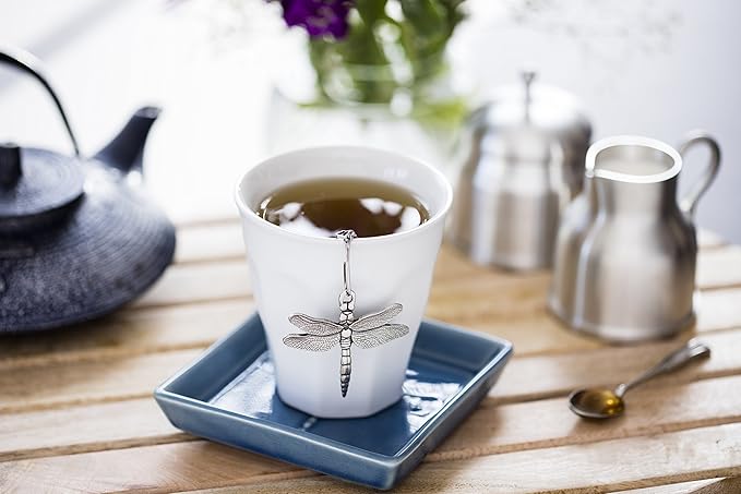 DANFORTH - Dragonfly Pewter Tea Infuser - Handcrafted Pewter - Dragongly Charm Made In USA