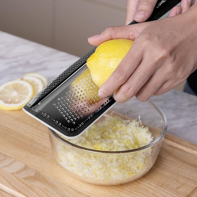 Cohesion Zester Grater Double-sided Graters for Kitchen - Kitchen Lemon Zester Tool for Cheese, Citrus, Garlic, Ginger, Nutmeg, Chocolate, Fruits, Vegetables with Sharp Premium Stainless Steel - Grey