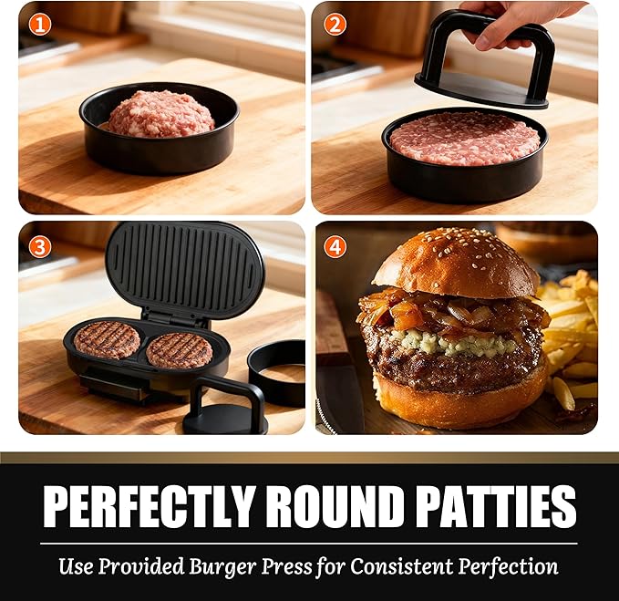 Double Mini Grill Maker, Breakfast Sandwich Maker, Burger Press Patty Maker, Panini Press Grill, Small Electric Grill, Ideal for Making Breakfast, Lunch and Snacks