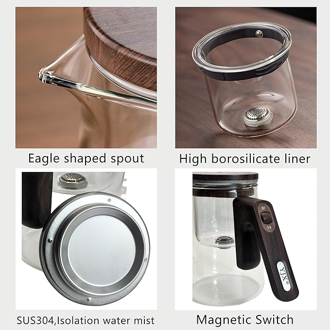 Small 25.4oz Enchanted Glass Teapot, YJX Magnetic Brewing Tea Pot Designed for Convenience, Witchcraft Magic with Strainer for Separation of Loose Tea and Water (750ml)