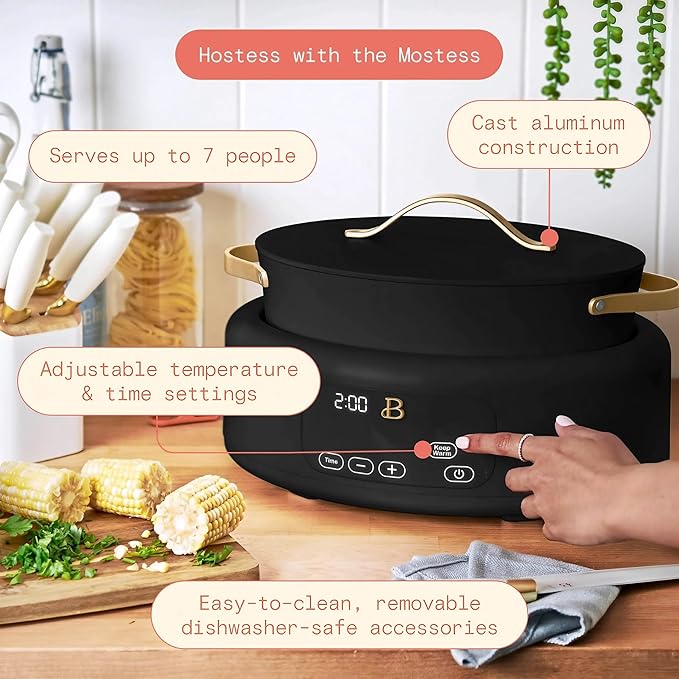 Beautiful 10-in-1 6Qt Electric Multi-Cooker by Drew Barrymore – Slow and Rice Cooker, Steamer, Dutch Oven, Sauté & More – Touch Display, Oven Safe, Dishwasher Safe (Black Sesame)