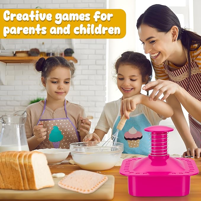 Sandwich Cutter and Sealer Square Cut and Seal Sandwich Maker, Crustless Peanut Butter & Jelly Sandwich Cookie Cutter-Pink Square