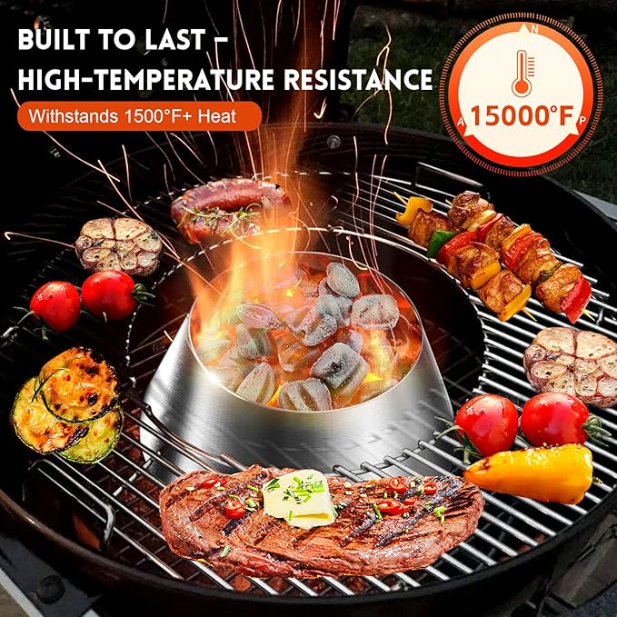 Stainless Steel BBQ Whirlpool Charcoal Grill Accesories for Weber Kettle 22 26.75 WSM Smokey Mountain, XL Big Green Egg, XL Kamado Joe