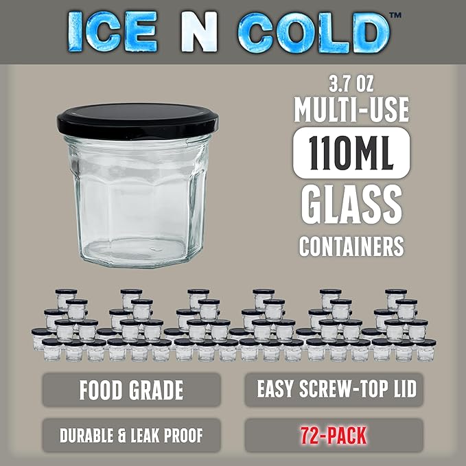 3.7 oz / 110ml Multi-Use Glass Jars with Leakproof Clear Lid, Reusable & Eco-Friendly – Ideal for Jams, Sauces, Spices; Lead -Free and BPA-Free Glass Bottle (72)