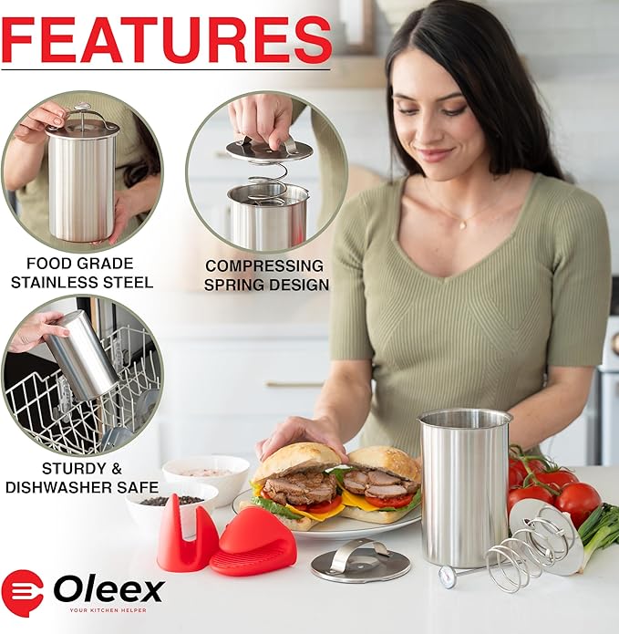 Oleex Lunch Meat Press Mold for Deli Meats-Homemade Ham Maker Meat Press Tool with Cooking Thermometer & Silicone Kitchen Mittens-Multipurpose Stainless Steel Pressure Sandwich Lunchmeat Press Maker
