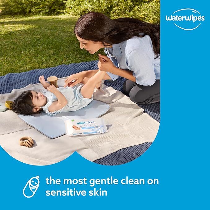 WaterWipes Sensitive+ Newborn & Baby Wipes, 3-In-1 Cleans, Cares, Protects, 99.9% Water, Unscented & Hypoallergenic, 60 Count