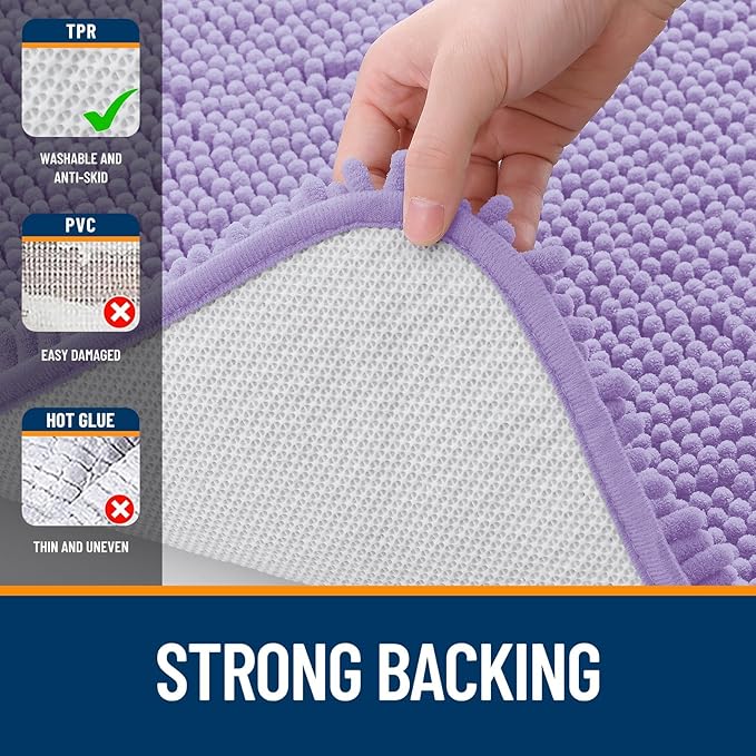 OLANLY Bathroom Rugs Sets 2 Piece, Soft Absorbent Chenille Bath Mats and U-Shaped Contour Toilet Mat Area Rug Set, Machine Washable Bath Carpet, Home Decor Accessories(30"x20"+24"x20", Lavender)