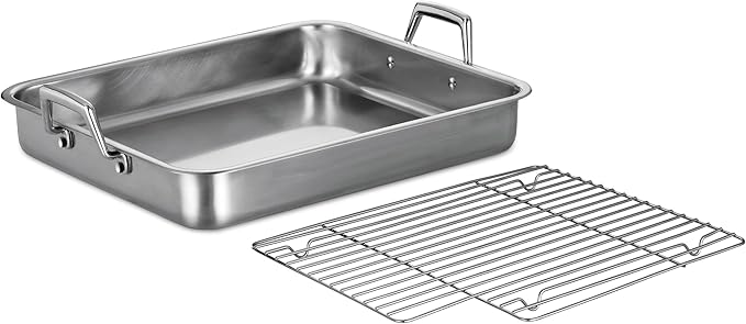 Tramontina 16.5-Inch Stainless Steel Roasting Pan with Rack, Turkey Roaster for Oven, Dishwasher Safe, Made in Brazil
