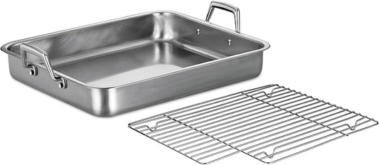 Tramontina 16.5-Inch Stainless Steel Roasting Pan with Rack, Turkey Roaster for Oven, Dishwasher Safe, Made in Brazil