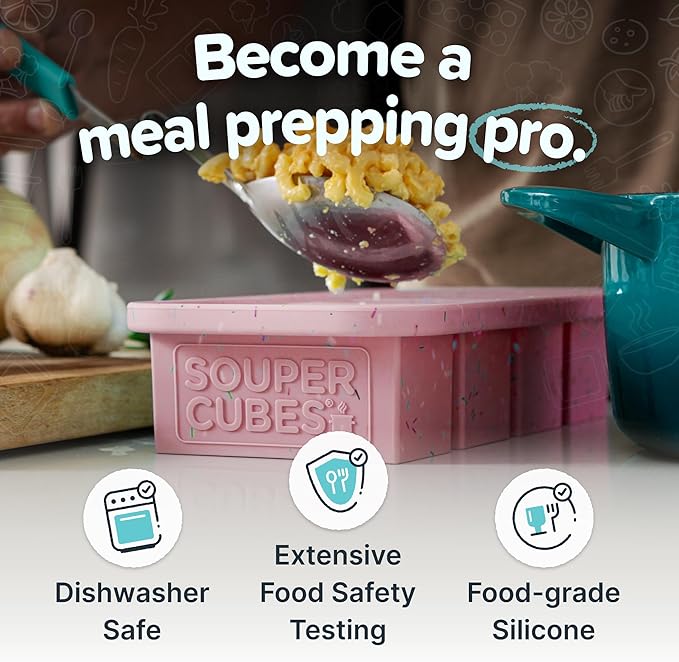 Souper Cubes 1 Cup Silicone Freezer Molds with Lids - Soup Cubes Freezer Tray with Lid - Perfect for Freezing Broth, Rice, Individual Portions, Meal Prepping and More - Sprinkles - 2-Pack