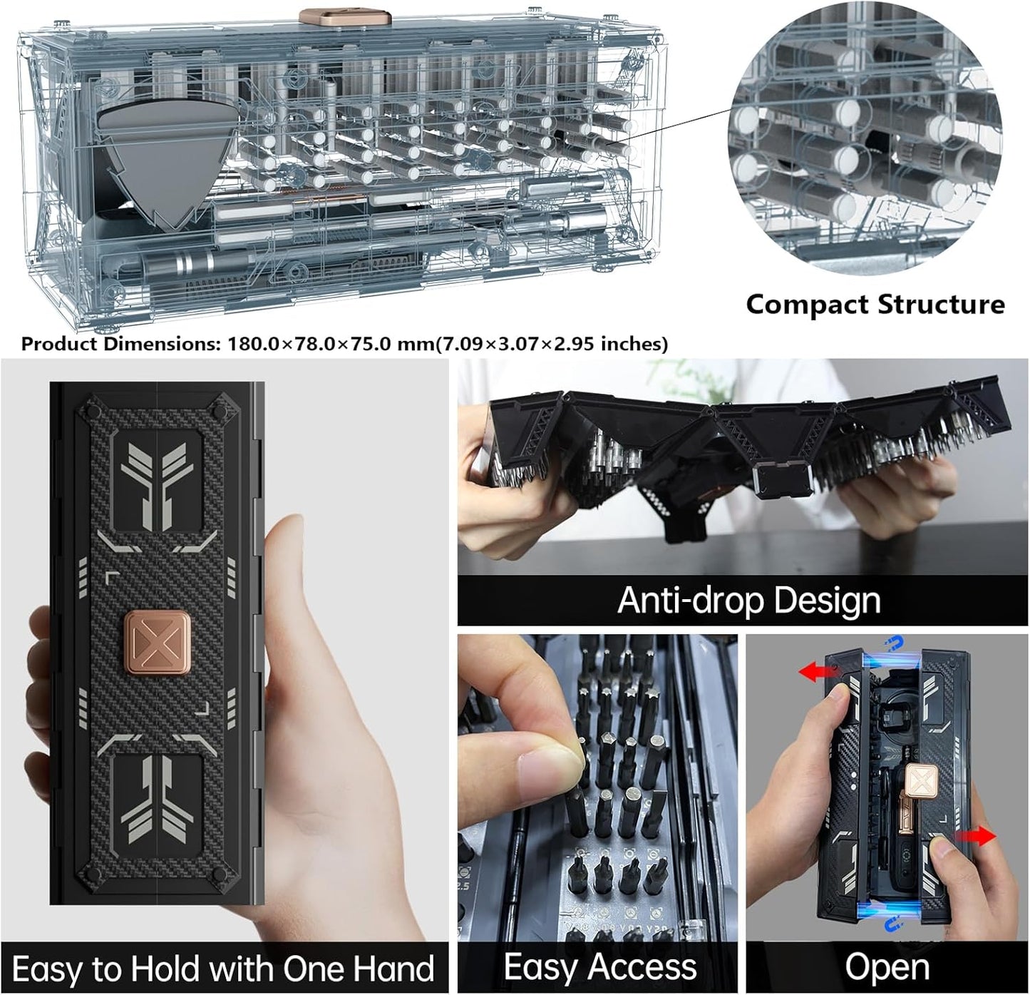 JAKEMY 180 in 1 Precision Screwdriver Set, Computer Screwdriver Kit, Professional Magnetic Repair Tool Kit with Home Drill Bits for Most Laptop, Phone, Xbox, MacBook, Game Console, Modding, DIY