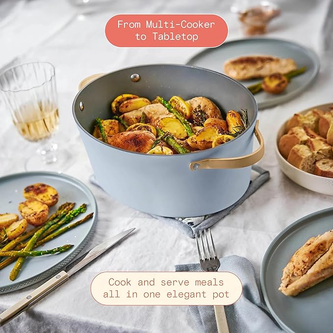 Beautiful 10-in-1 6Qt Electric Multi-Cooker by Drew Barrymore – Slow and Rice Cooker, Steamer, Dutch Oven, Sauté & More – Touch Display, Oven Safe, Dishwasher Safe (Cornflower Blue)