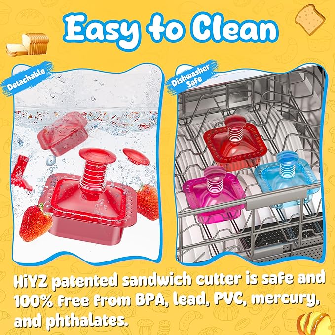 Sandwich Cutter and Sealer Cut and Seal Sandwich Maker, Crustless Peanut Butter & Jelly Sandwich Cookie Cutter (Translucent Red Square)