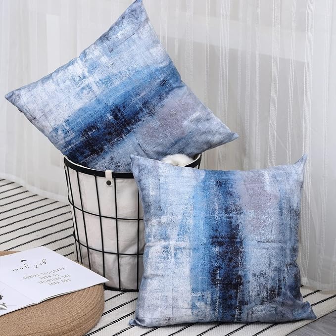 Decorative Throw Pillows Cushion Cover for Bedroom Sofa Living Room 20 x 20 Inch Set of 2 Blue and Grey