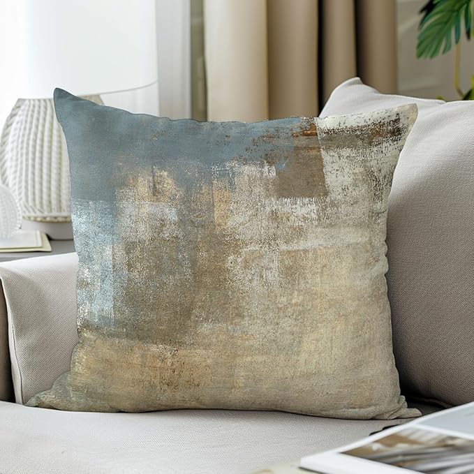 Grey and Beige Abstract Art Contemporary Pillow Cover, Modern Neutral Decorative Throw Pillows Cushion Cover for Bedroom Sofa Living Room 20 x 20 Inch Set of 2