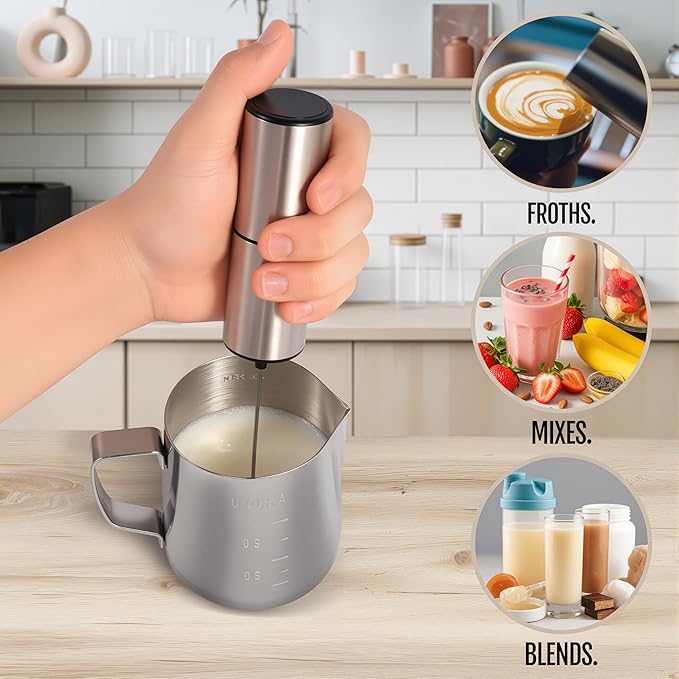 Electric Milk Frother Handheld - Compact Foam Maker with Stand & Accessories, Perfect for Coffee, Cappuccinos, Lattes, & More