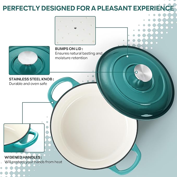 Herogo Enameled Cast Iron Dutch Oven with Lid, 3QT Heavy Duty Round Dutch Oven Pot with Dual Handles for Bread Baking Stewing Roasting, Nonstick & Easy Cleanup, Safe for Various Stovetops - Green