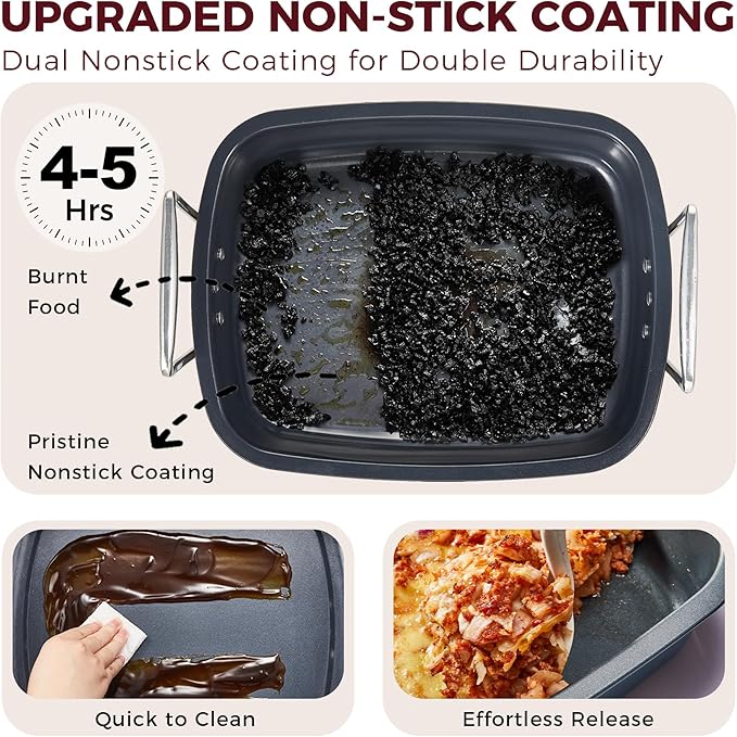 HONGBAKE Extra Large Turkey Roasting Pan with Rack (U-Shaped), 18.7×13.6 Inch Nonstick Roaster Pan for 25 lb Turkey & Chicken, Deep Turkey Tray for Oven, Wider Handles, 0.8 mm Heavy Duty Steel, Gray