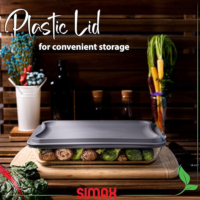 Simax Exclusive Clear Rectangular Glass Roaster | With Snap On Lid, Heat, Cold and Shock Proof, Made in Europe, 3.5 Quart
