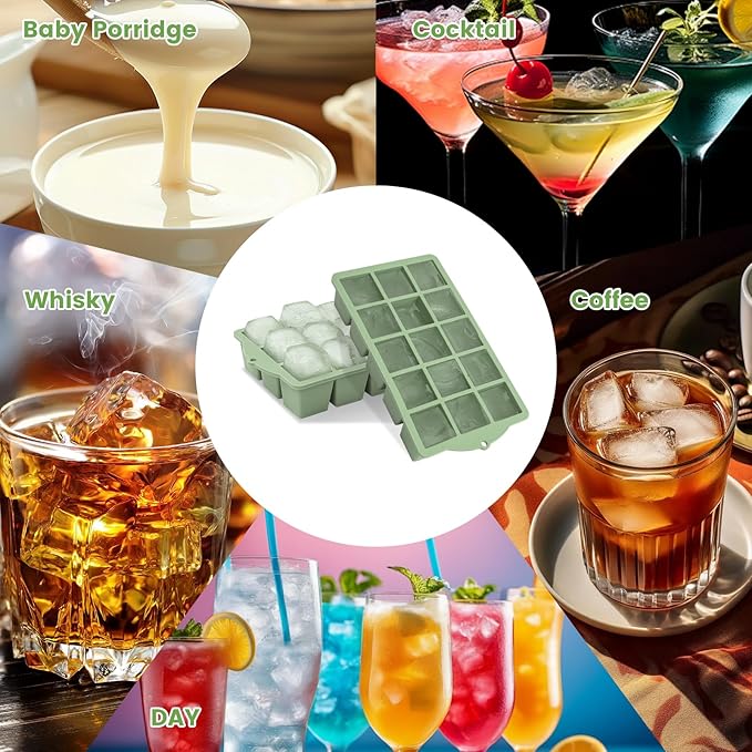 FANYITY Bpa Free Silicone Ice Cube Trays 4-Pack with Locks lids,Easy Release Ice Molds for Freezer,Perfect for Cocktails, Whiskey, Coffee