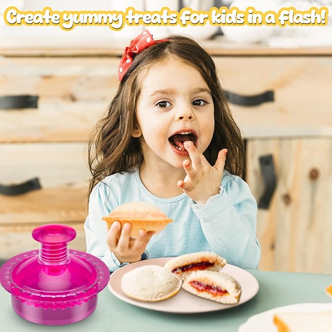 Sandwich Cutter and Sealer Cut and Seal Sandwich Maker, Crustless Peanut Butter & Jelly Sandwich Cookie Cutter (Translucent Pink Round)