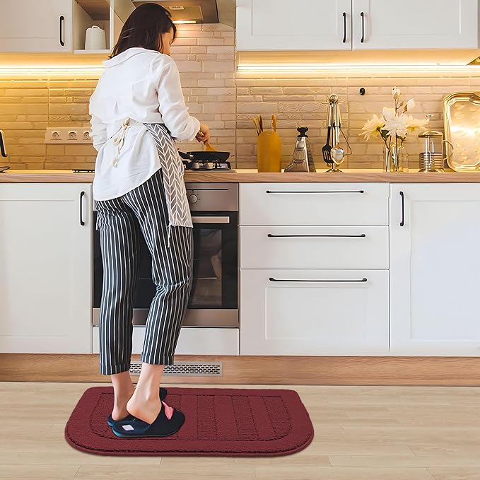 BEQHAUSE 30x18 Inch Kitchen Rug Mat Durable Kitchen Rugs Non-Slip Washable Absorbent Kitchen Mats for Floor Dirt-Resistant Semicircular Kitchen Mat (Red)