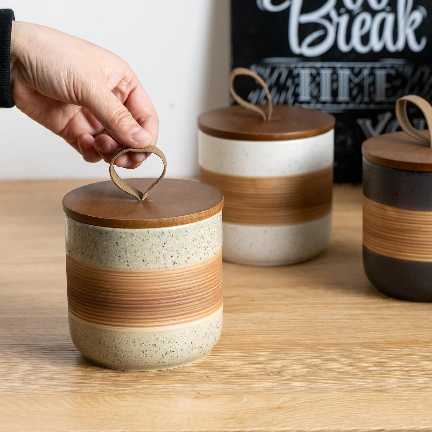 Spice Jars with Lid, Coffee Container Kitchen Food Storage Jars for Spice Sugar Tea Bag, Stackable Decorative Canisters for Countertop, 37 fl.oz
