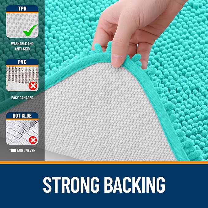 OLANLY Bathroom Rugs Sets 2 Piece, Soft Absorbent Chenille Bath Mats and U-Shaped Contour Toilet Mat Area Rug Set, Machine Washable Bath Carpet, Home Decor Accessories(30"x20"+24"x20", Teal)