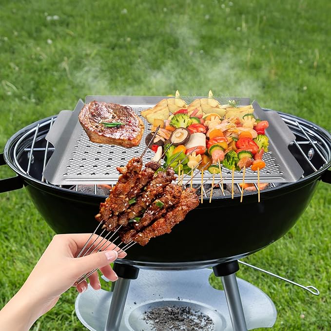 Vegetable Grill Basket, Nonstick Grill Topper for Outdoor Grilling, BBQ Grill Pan with Handles for Vegetable, Fish, Meat, Seafood (15x11IN)