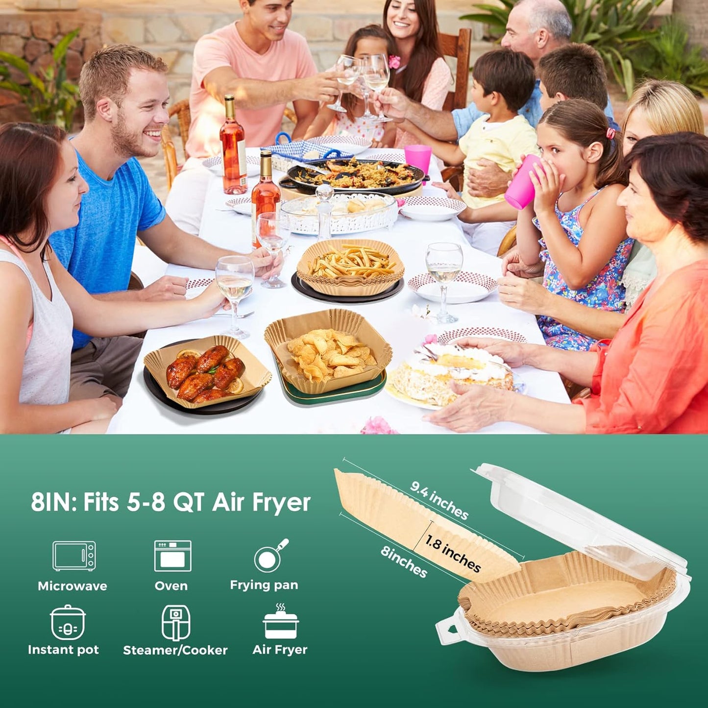 Air Fryer Paper Liners, 125Pcs Parchment Paper, Air Fryer Liners Disposable for Microwave, Non-Stick Air Fryer Liner Square Free of Bleach (8IN)