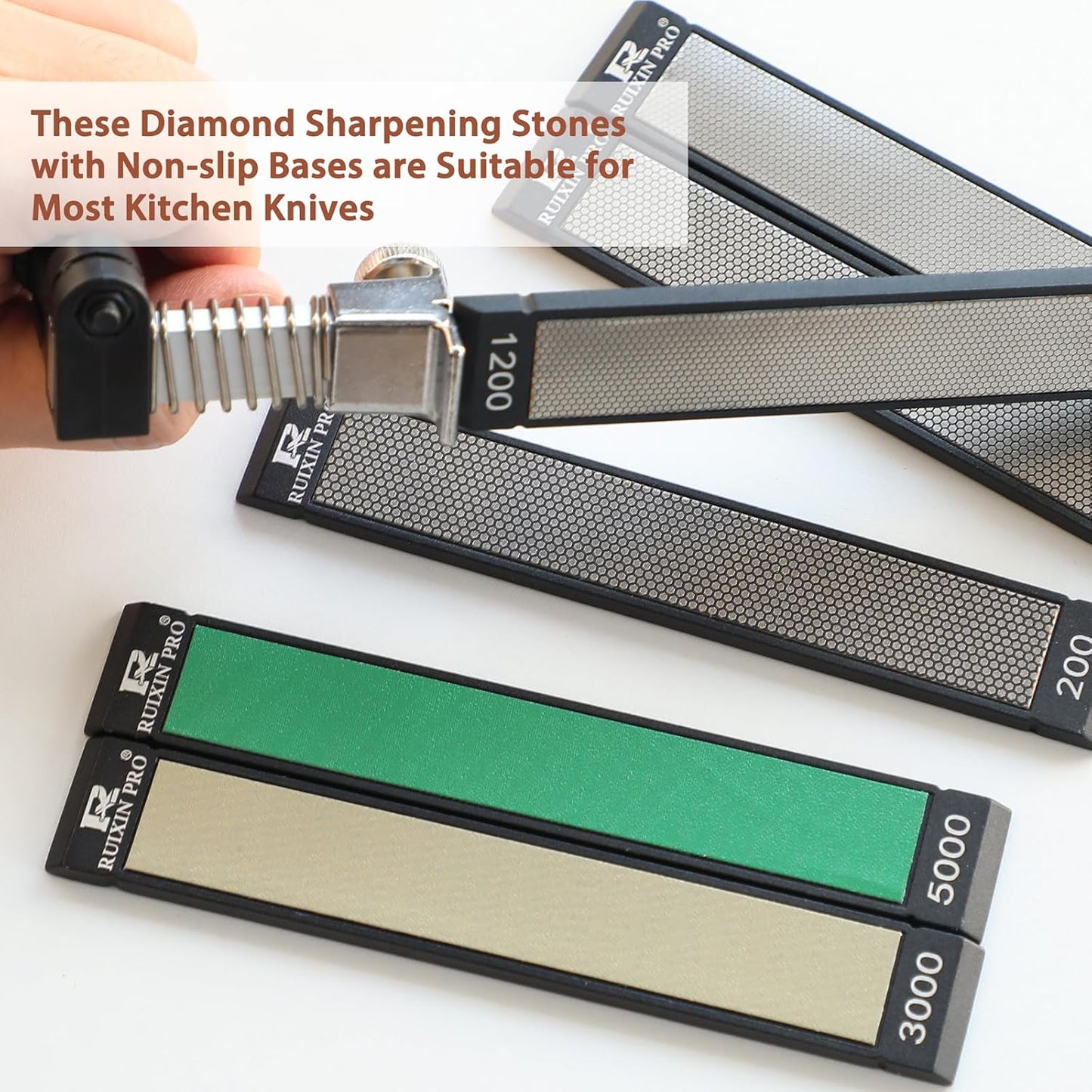 RUIXIN PRO 8 Pcs Diamond Knife Sharpening Stones for RUIXIN PRO RX-008 RX-009 Knife Sharpener Fixed - Angle Kit, Professional Whetstone Set With Base: 200/400/800/1200/3000/5000/7500/10000 Grit