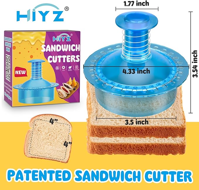Sandwich Cutter and Sealer Cut and Seal Sandwich Maker, Crustless Peanut Butter & Jelly Sandwich Cookie Cutter (Translucent Blue Round)