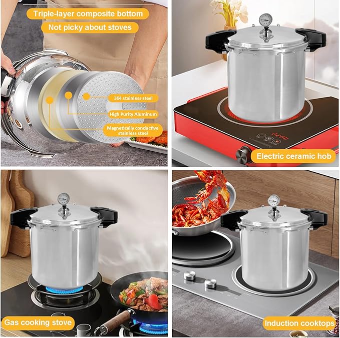 24 qt Pressure Canner with Gauge[14.5 PSI],with Canning Supplies 7 pc set,large pressure cooker for canning, its a great helper for both households and businesses used to make canned food